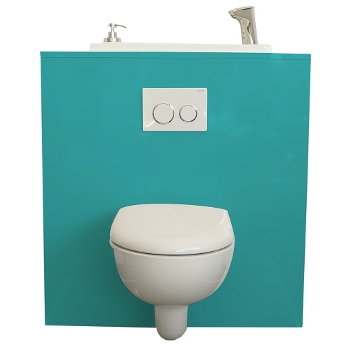 Geberit wall-hung toilet with WiCi Boxi integrated washbasin - Lagoon